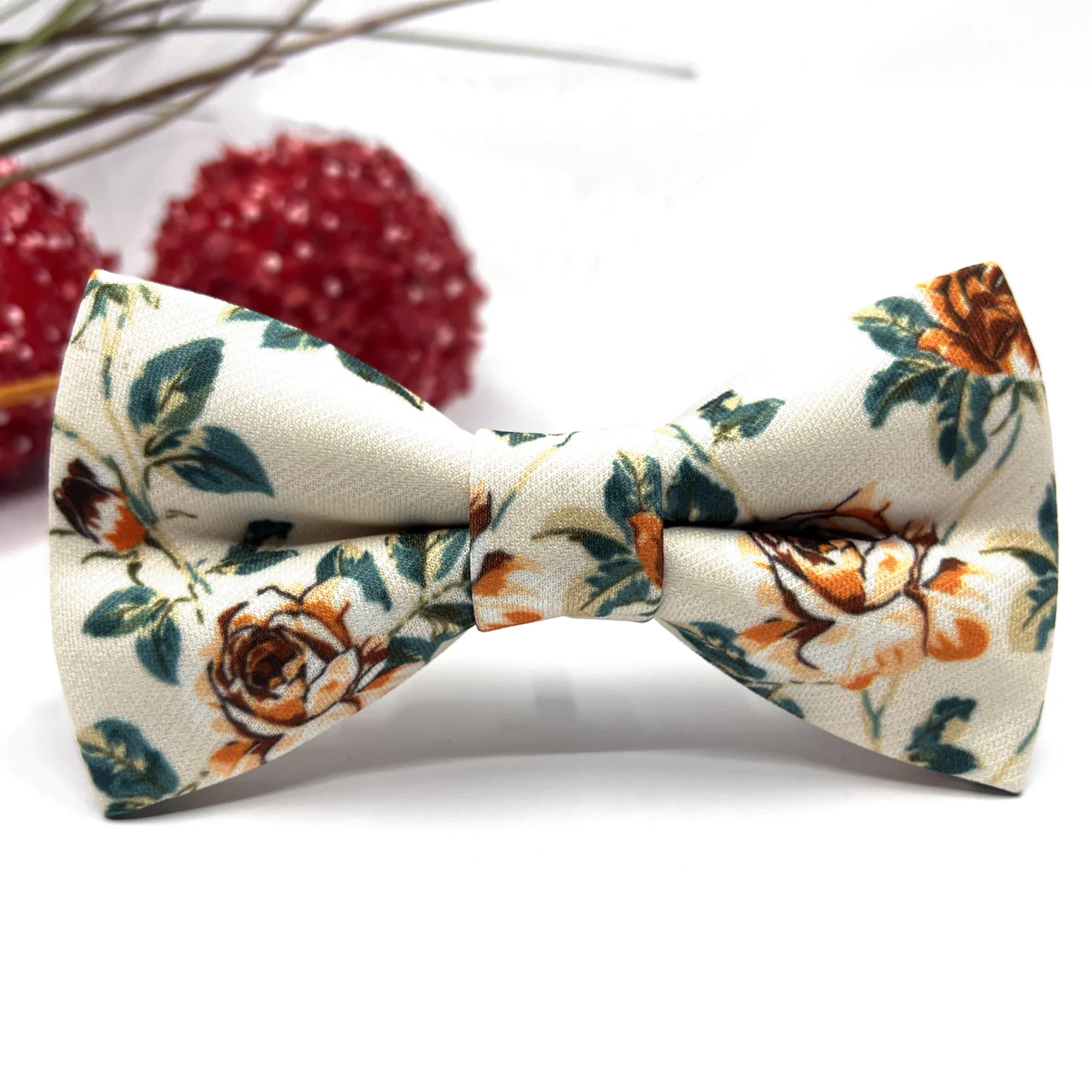 susp_tie_432_01 Rust Floral Bow Tie on Ecru Background - Image 1
