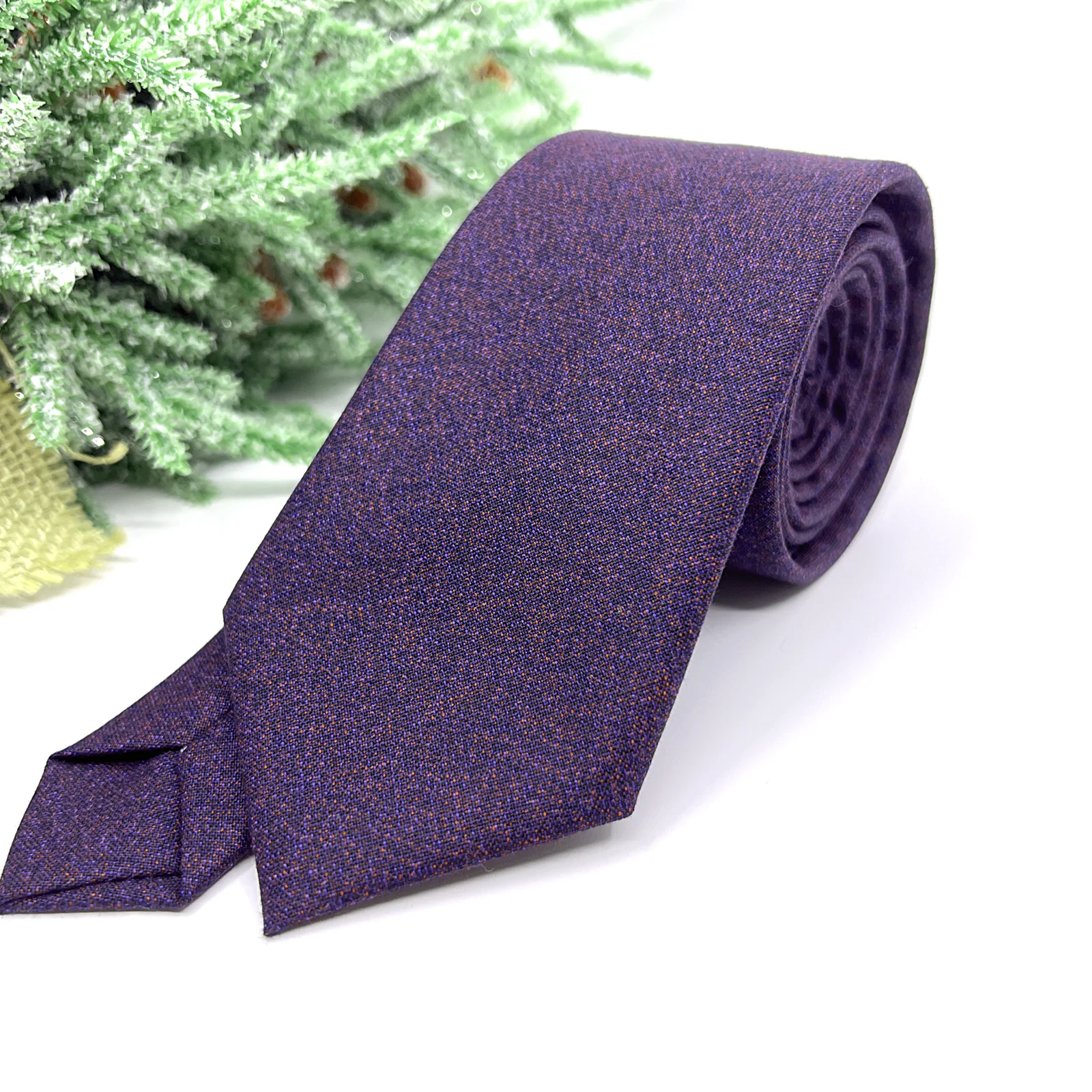 susp_tie_446_01 Deep Purple and Natural Linen Necktie - Image 1