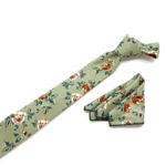 Dusty Sage Green Necktie with Rust Floral and Rose - Image 3