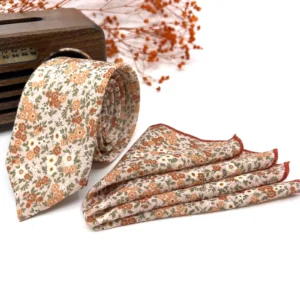 Burnt orange floral slim necktie for weddings