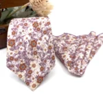 Lilac Necktie with Burnt Orange Floral Design on Ecru Background