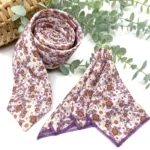 Lilac Necktie with Burnt Orange Floral Design on Ecru Background - Image 2
