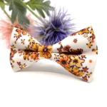 Burnt Orange Floral Bow Tie on Ecru Background