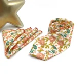 Terracotta and Clay Floral Slim Necktie on Ecru Background