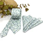 Olive Green and Teal Blue Floral Slim Necktie - Image 6