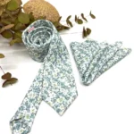 Olive Green and Teal Blue Floral Slim Necktie - Image 5