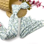 Olive Green and Teal Blue Floral Slim Necktie - Image 4