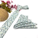 Olive Green and Teal Blue Floral Slim Necktie - Image 3