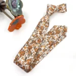 Burnt Orange Floral Necktie on Ecru, Matching Bow Tie - Image 3