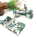 Jungle Green Floral Bow Tie on Ecru Background - Image 3