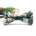 Jungle Green Floral Bow Tie on Ecru Background - Image 2