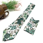 Jungle Green Floral Necktie on Ecru Background - Image 2