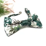 Jungle Green Floral Bow Tie on Ecru Background
