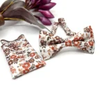 Burnt Orange Floral Bow Tie with Brown Rust on Ecru Background - Image 2