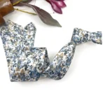 Dusty Blue Floral Necktie on Ecru Background