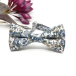 Dusty Blue Floral Bow Tie on Ecru - Image 5