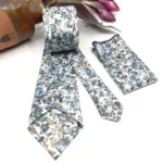 Dusty Blue Floral Necktie on Ecru Background - Image 8