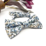 Dusty Blue Floral Bow Tie on Ecru - Image 3