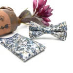 Dusty Blue Floral Bow Tie on Ecru - Image 2