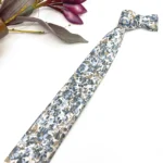 Dusty Blue Floral Necktie on Ecru Background - Image 7