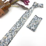 Dusty Blue Floral Necktie on Ecru Background - Image 6