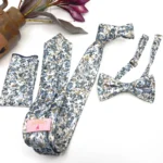 Dusty Blue Floral Necktie on Ecru Background - Image 2
