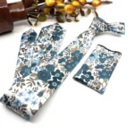 Dusty Blue Floral Necktie with Teal Blue on Ecru, Matching Bow Tie