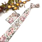 Dusty Rose Floral Necktie with Sage Green and Dusty Pink, Matching Bow Tie - Image 3