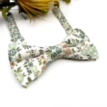 Dusty Sage Green Floral Bow Tie on Ecru Background - Image 4