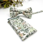 Dusty Sage Green Floral Bow Tie on Ecru Background - Image 3