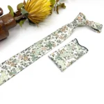 Dusty Sage Green Floral Slim Necktie - Image 4