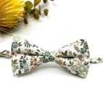 Dusty Sage Green Floral Bow Tie on Ecru Background - Image 2