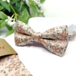 Burnt Orange and Peach Floral Bow Tie on Blush Beige Background