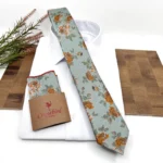 Dusty Sage Green Floral Necktie, Rust and Terracotta Necktie - Image 2