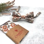 Rusty Burnt Orange and Brown Floral Bow Tie on Off White Background - Image 2