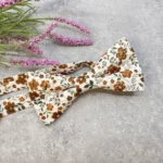 Burnt Orange and Brown Floral Bow Tie on Ecru Background