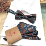 Burnt Orange Floral Bow Tie with Navy Terracotta Details - Image 2
