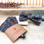 Burnt Orange Floral Bow Tie with Navy Terracotta Details - Image 4