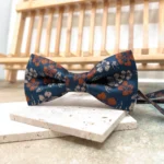 Burnt Orange Floral Bow Tie with Navy Terracotta Details - Image 3